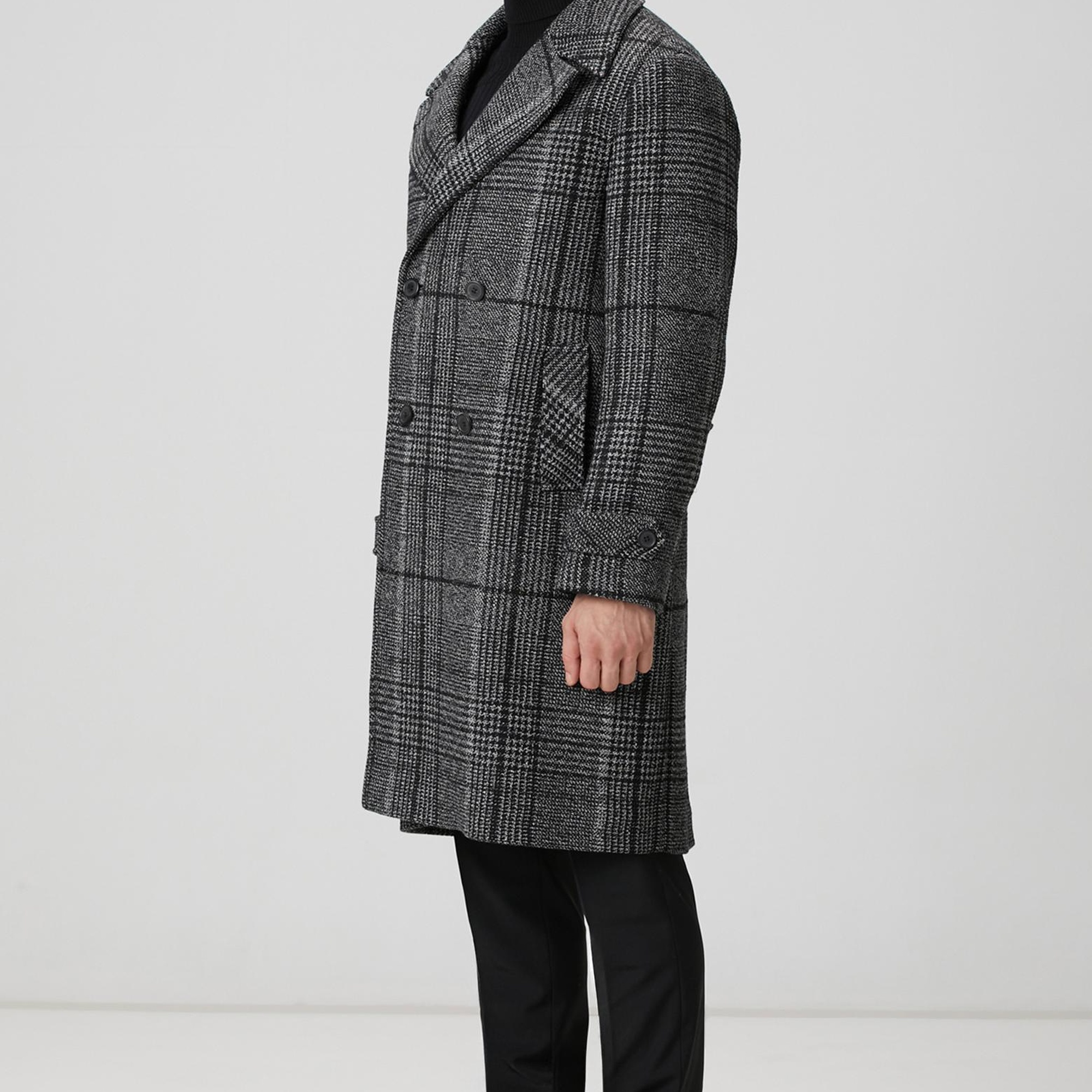 Network Erkek Siyah Yün Karışımlı Palto