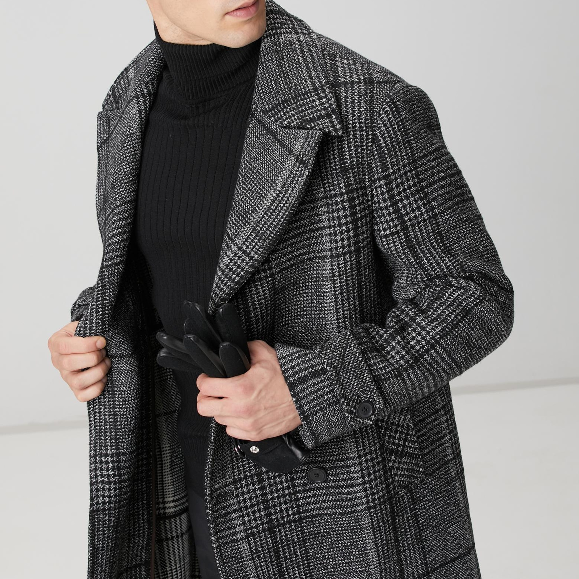 Network Erkek Siyah Yün Karışımlı Palto