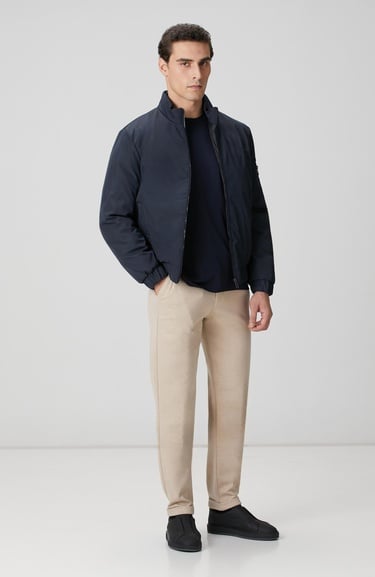  Network Erkek Lacivert Dik Yaka Su İtici Özellikli Mont