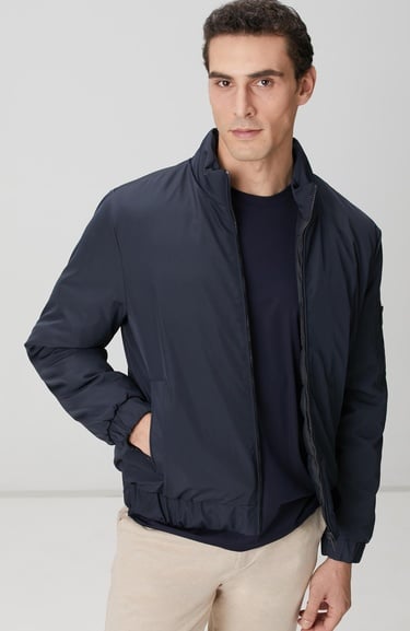  Network Erkek Lacivert Dik Yaka Su İtici Özellikli Mont
