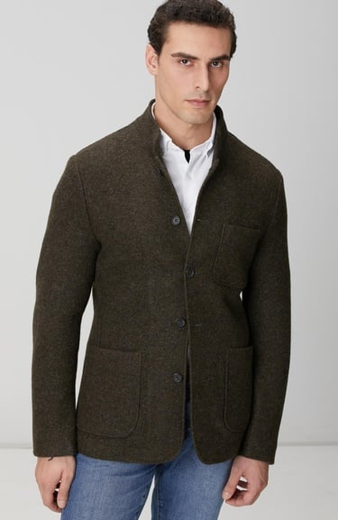  Network Erkek Haki Yün Örme Ceket