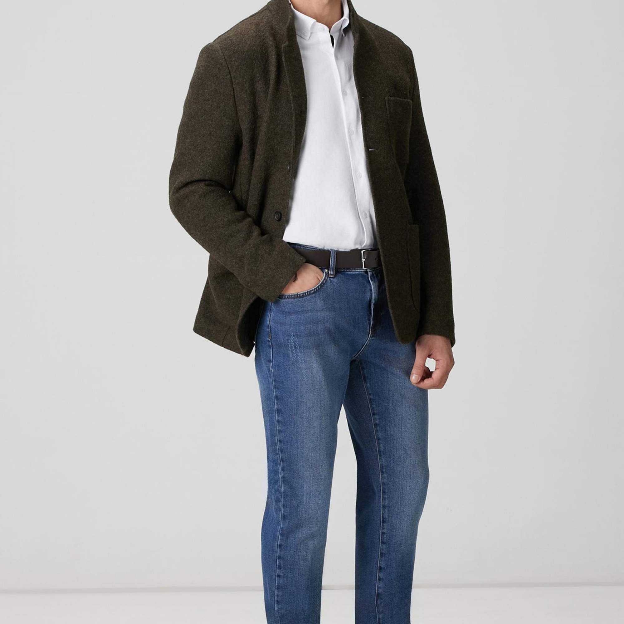 Network Erkek Haki Yün Örme Ceket