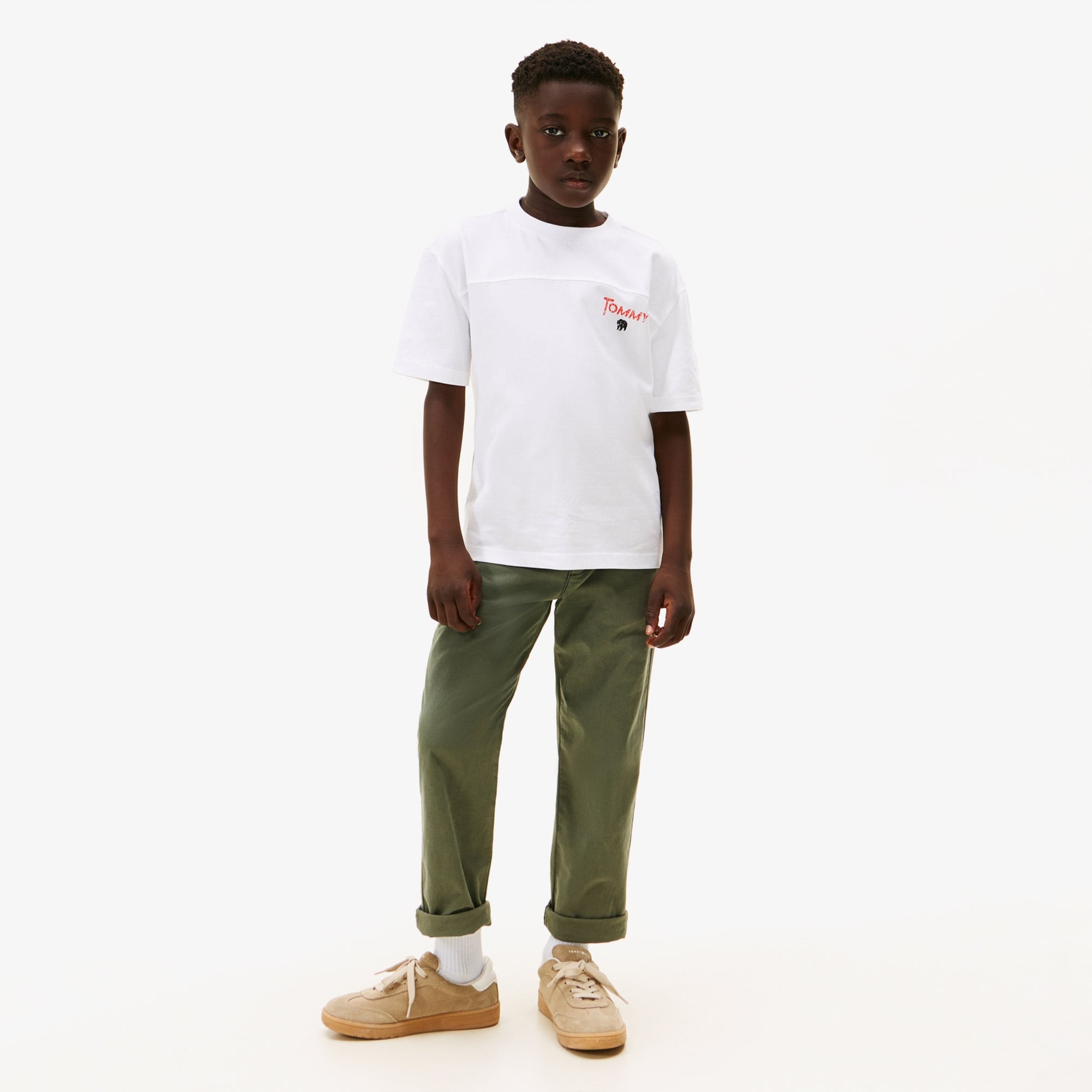 Tommy Hilfiger Seasonal Texture Print Çocuk Beyaz T-Shirt