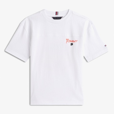  Tommy Hilfiger Seasonal Texture Print Çocuk Beyaz T-Shirt