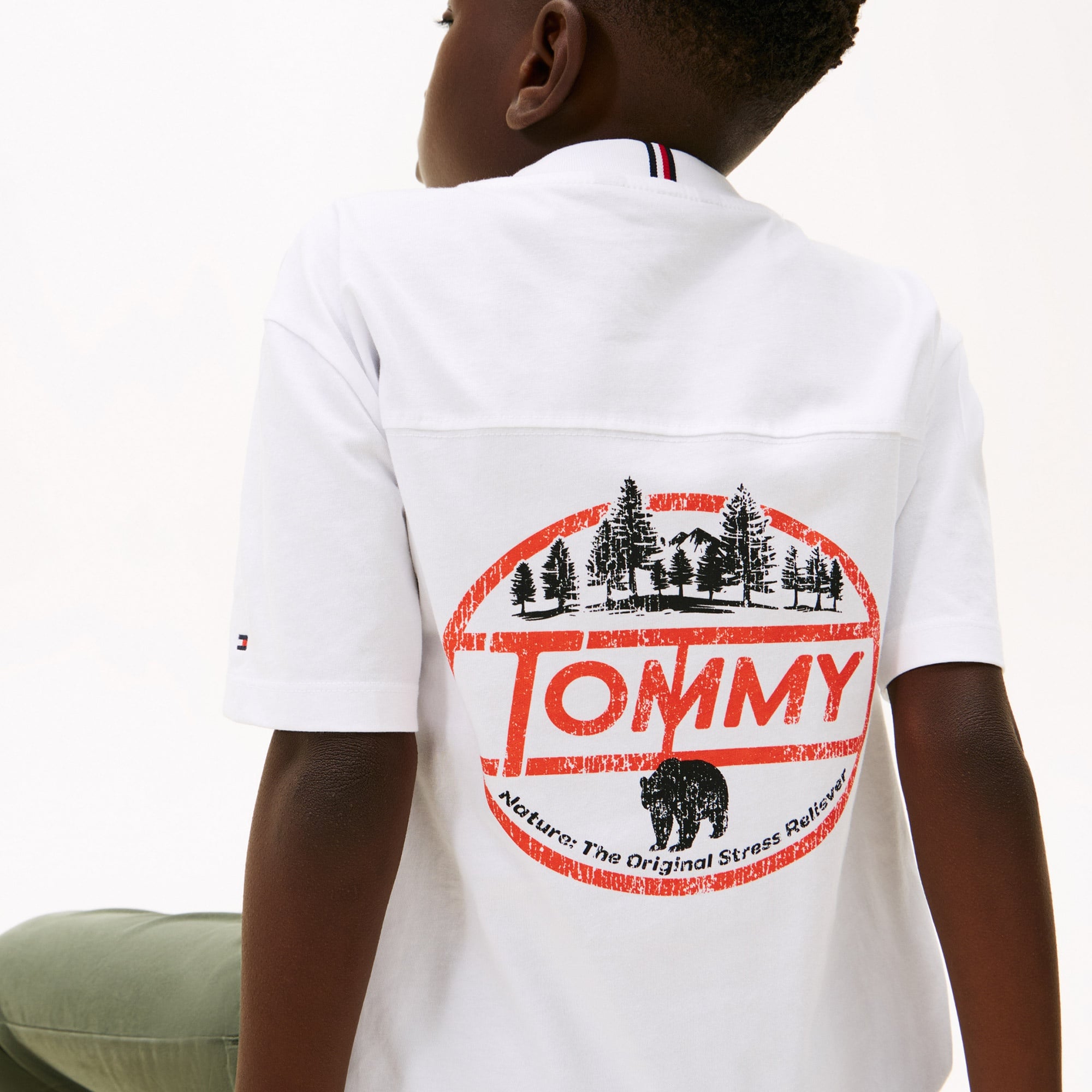 Tommy Hilfiger Seasonal Texture Print Çocuk Beyaz T-Shirt