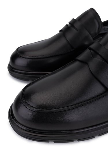  Tamer Tanca Erkek Hakiki Deri Siyah Loafer Ayakkabı