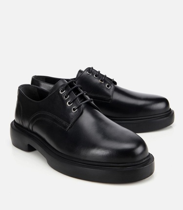  Erkek Deri Siyah Bağcıklı Günlük Ayakkabı