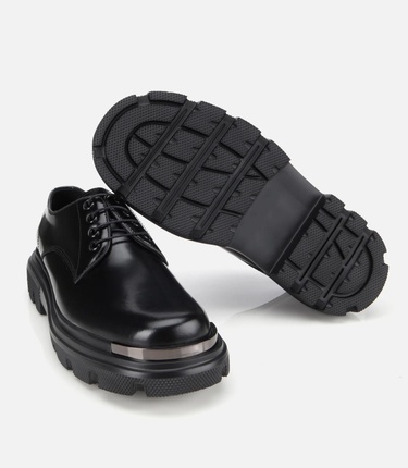  Erkek Açma Deri Siyah Yüksek Tabanlı Günlük Ayakkabı