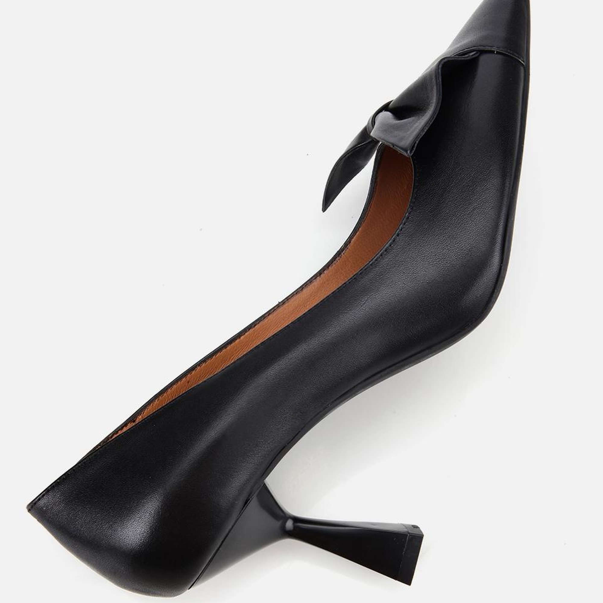 Kadın Deri Siyah Fiyonk Detaylı İnce Topuklu Stiletto