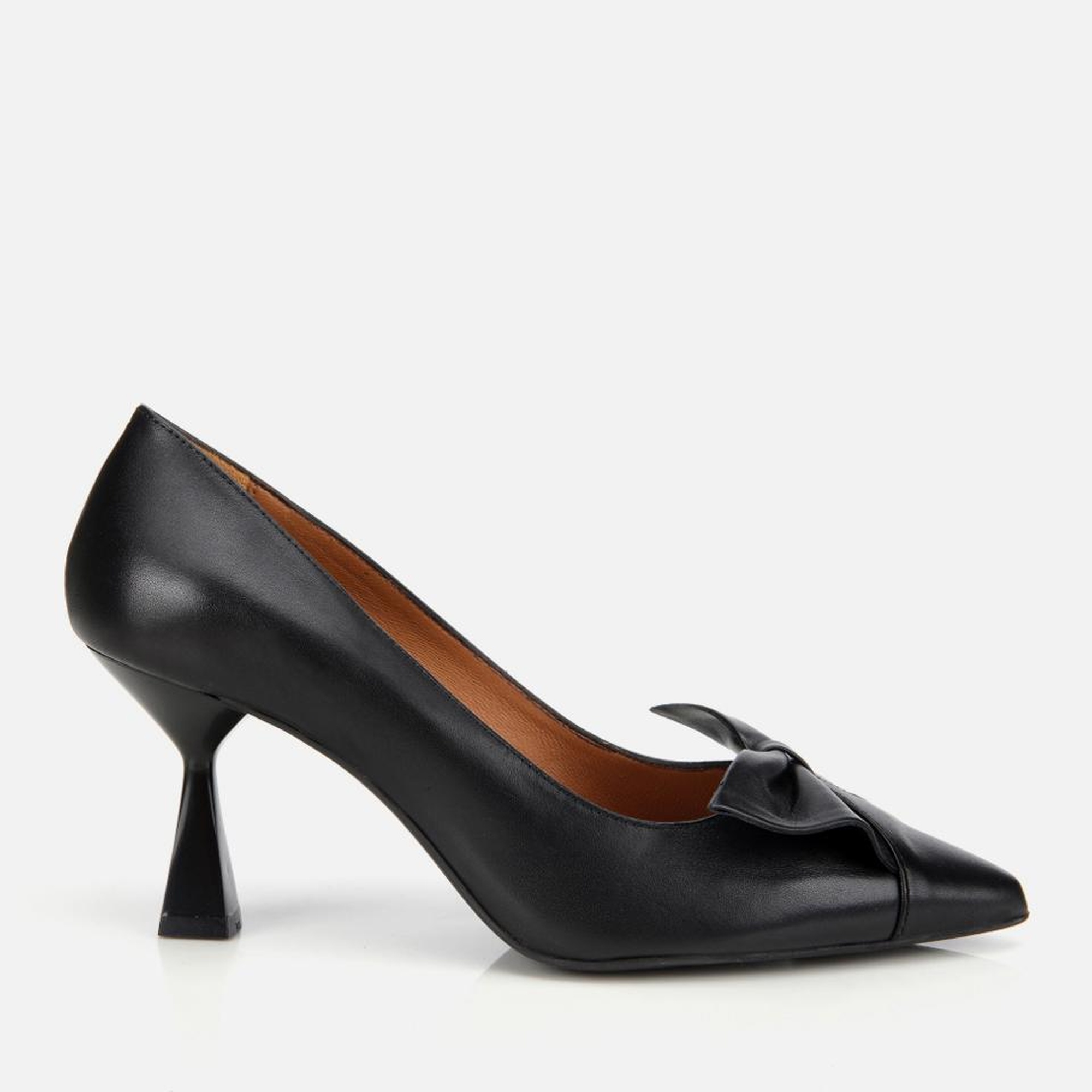 Kadın Deri Siyah Fiyonk Detaylı İnce Topuklu Stiletto