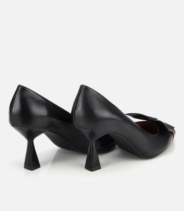  Kadın Deri Siyah Fiyonk Detaylı İnce Topuklu Stiletto