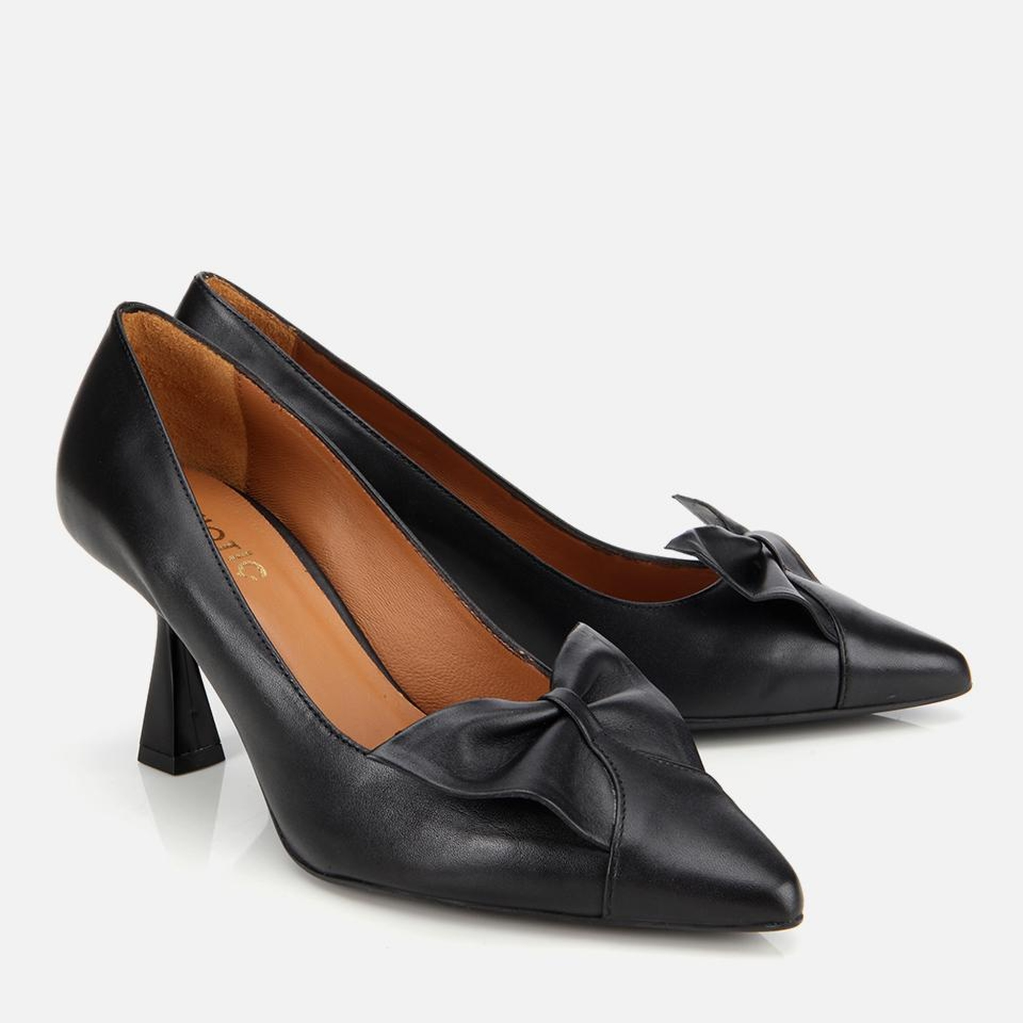 Kadın Deri Siyah Fiyonk Detaylı İnce Topuklu Stiletto