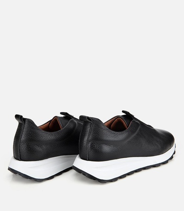  Kadın Deri Siyah Lastik Detaylı Spor Ayakkabı