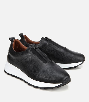  Kadın Deri Siyah Lastik Detaylı Spor Ayakkabı