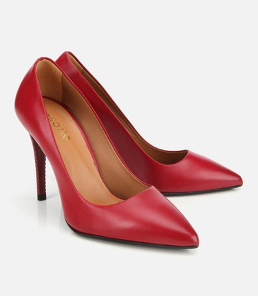  Kadın Deri Kırmızı Yüksek Topuklu Stiletto