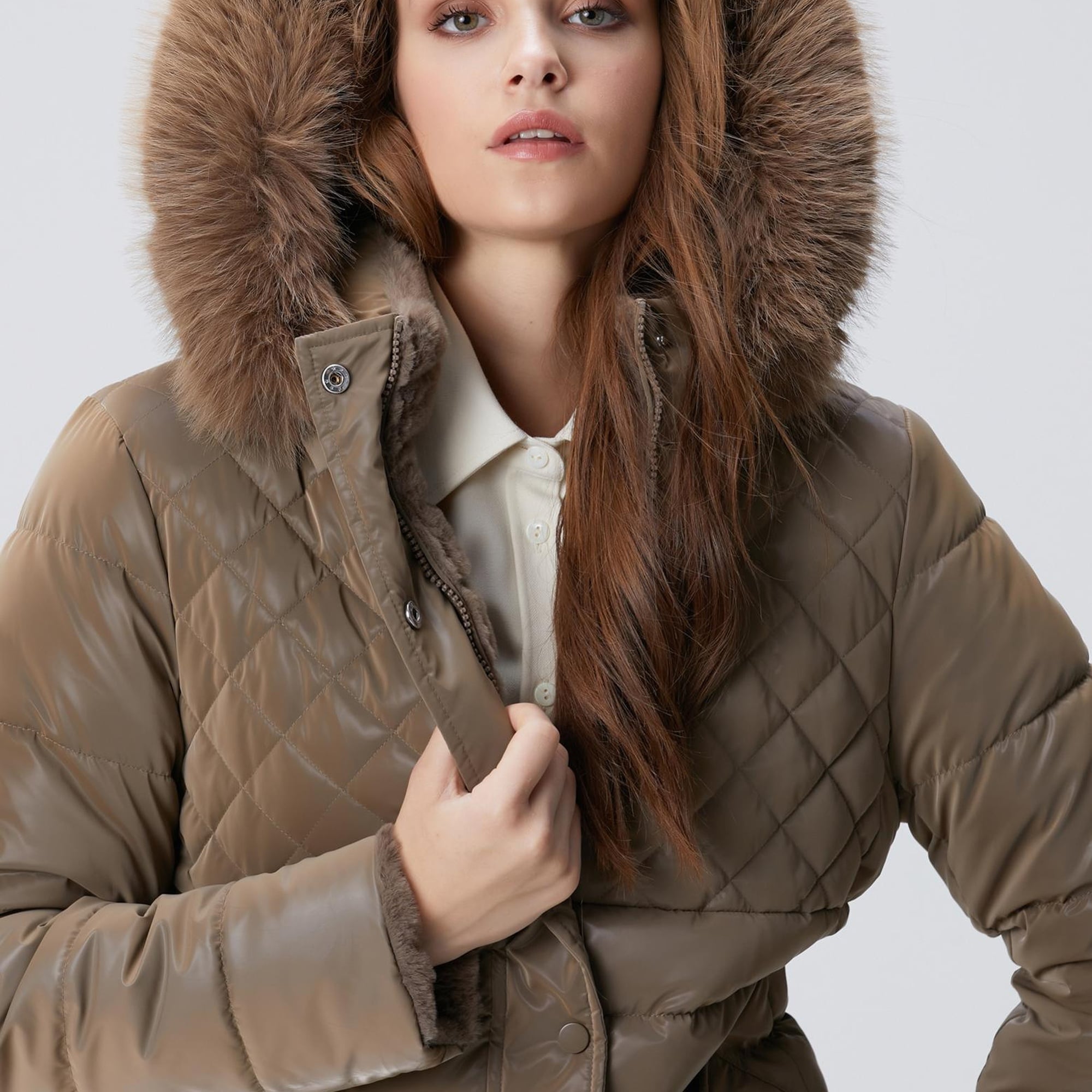 Network Kadın Koyu Bej Çift Taraflı Mont