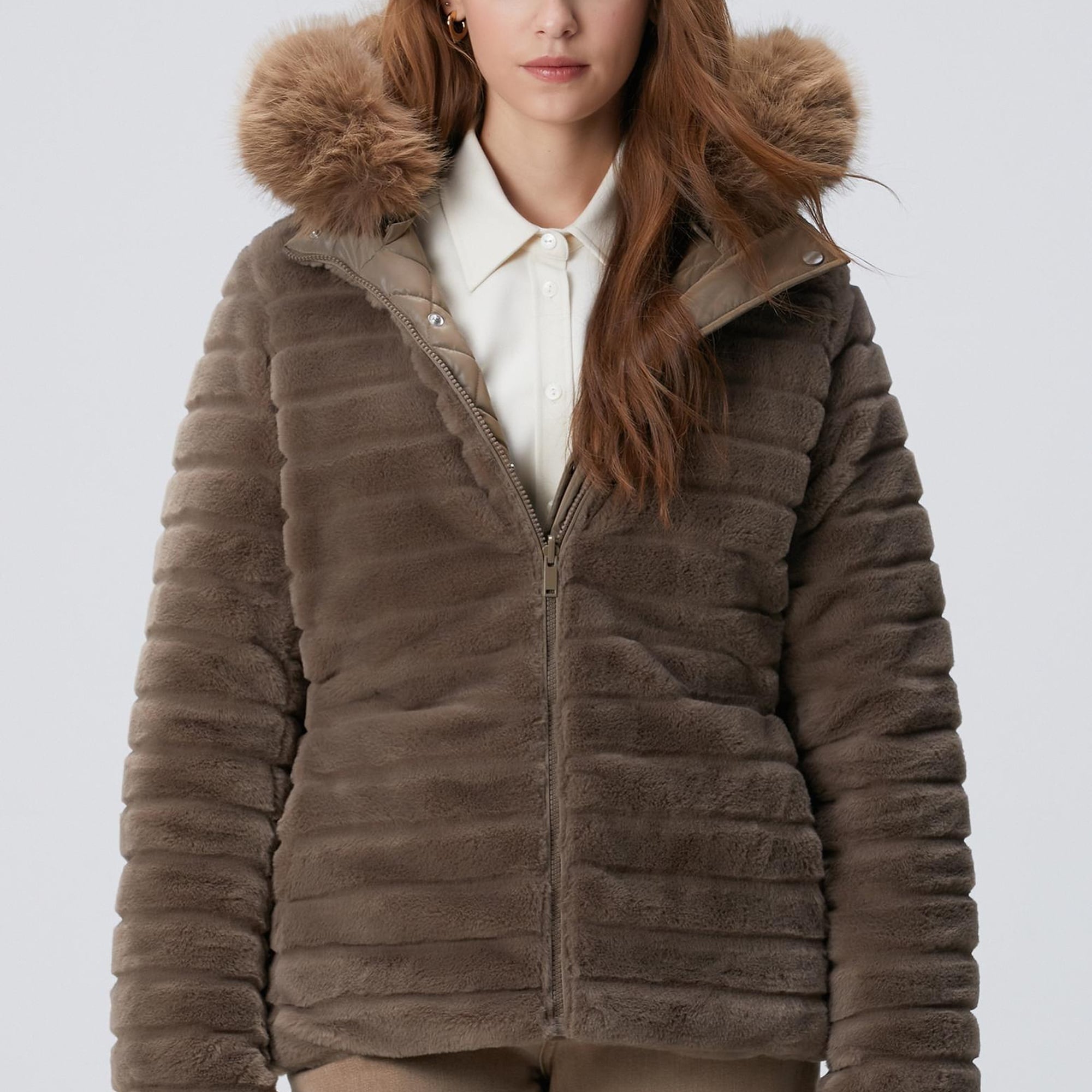 Network Kadın Koyu Bej Çift Taraflı Mont