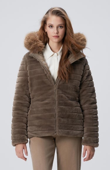  Network Kadın Koyu Bej Çift Taraflı Mont