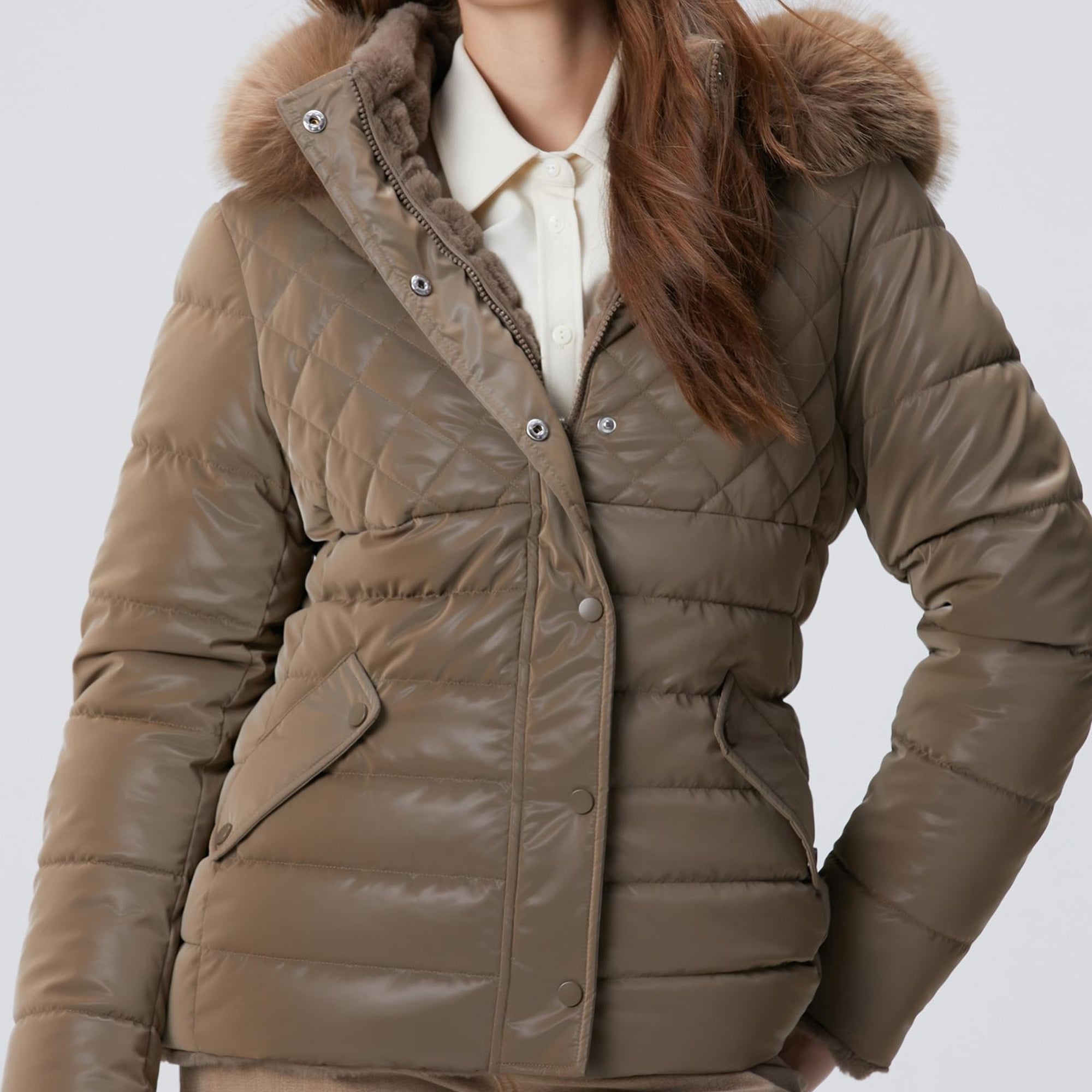 Network Kadın Koyu Bej Çift Taraflı Mont