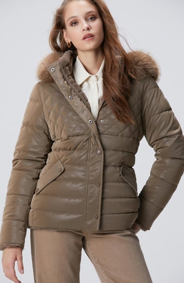  Network Kadın Koyu Bej Çift Taraflı Mont