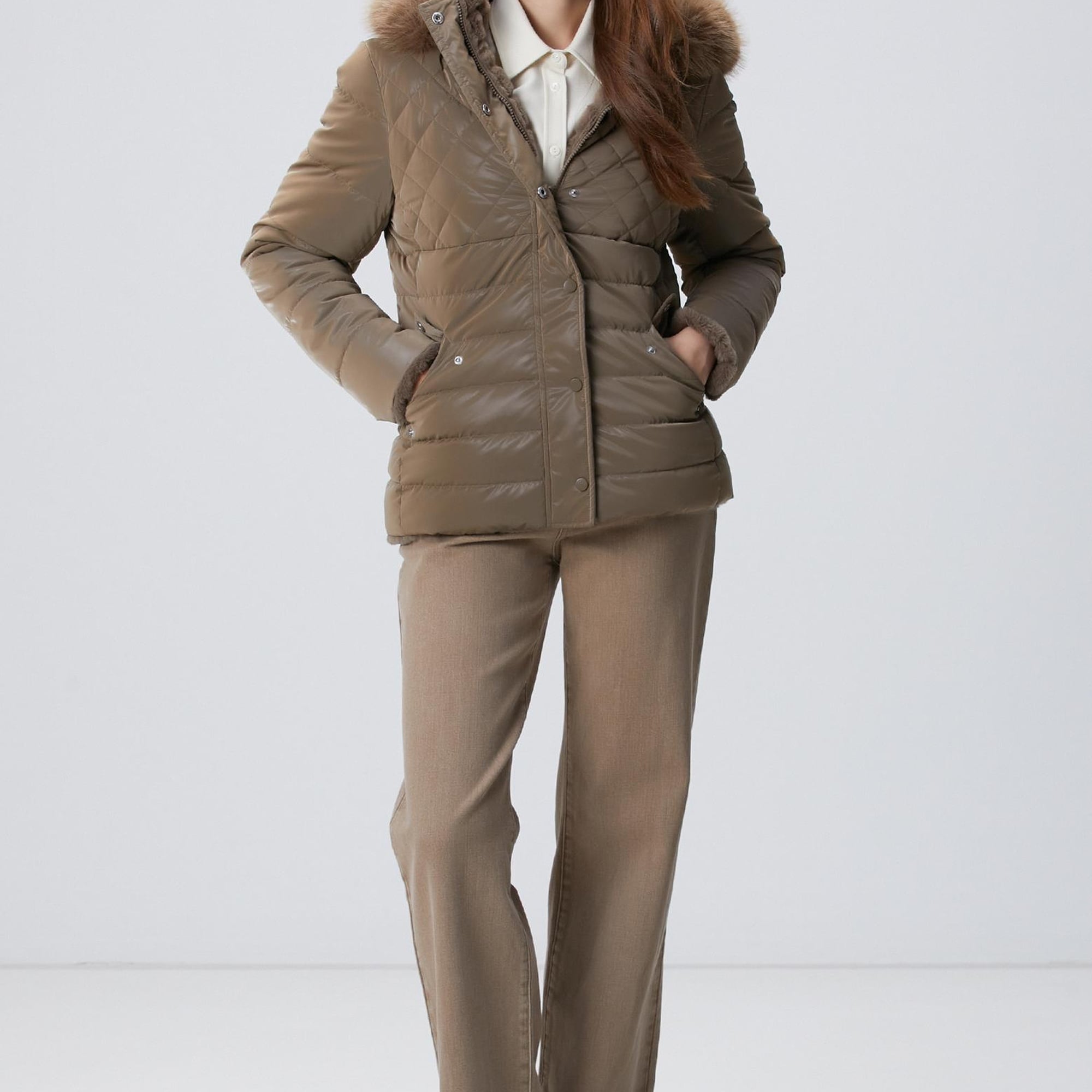 Network Kadın Koyu Bej Çift Taraflı Mont