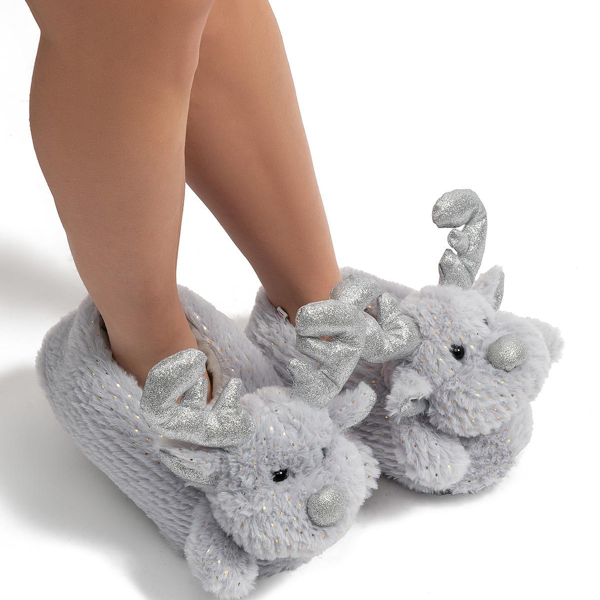 Geyik Star Kadın, Garson Boy Hayvanlı Panduf Gri 36/41