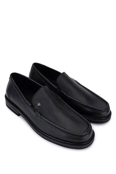  Tamer Tanca Erkek Hakiki Deri Siyah Floter Loafer Ayakkabı