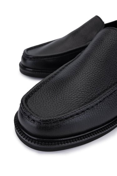  Tamer Tanca Erkek Hakiki Deri Siyah Floter Loafer Ayakkabı