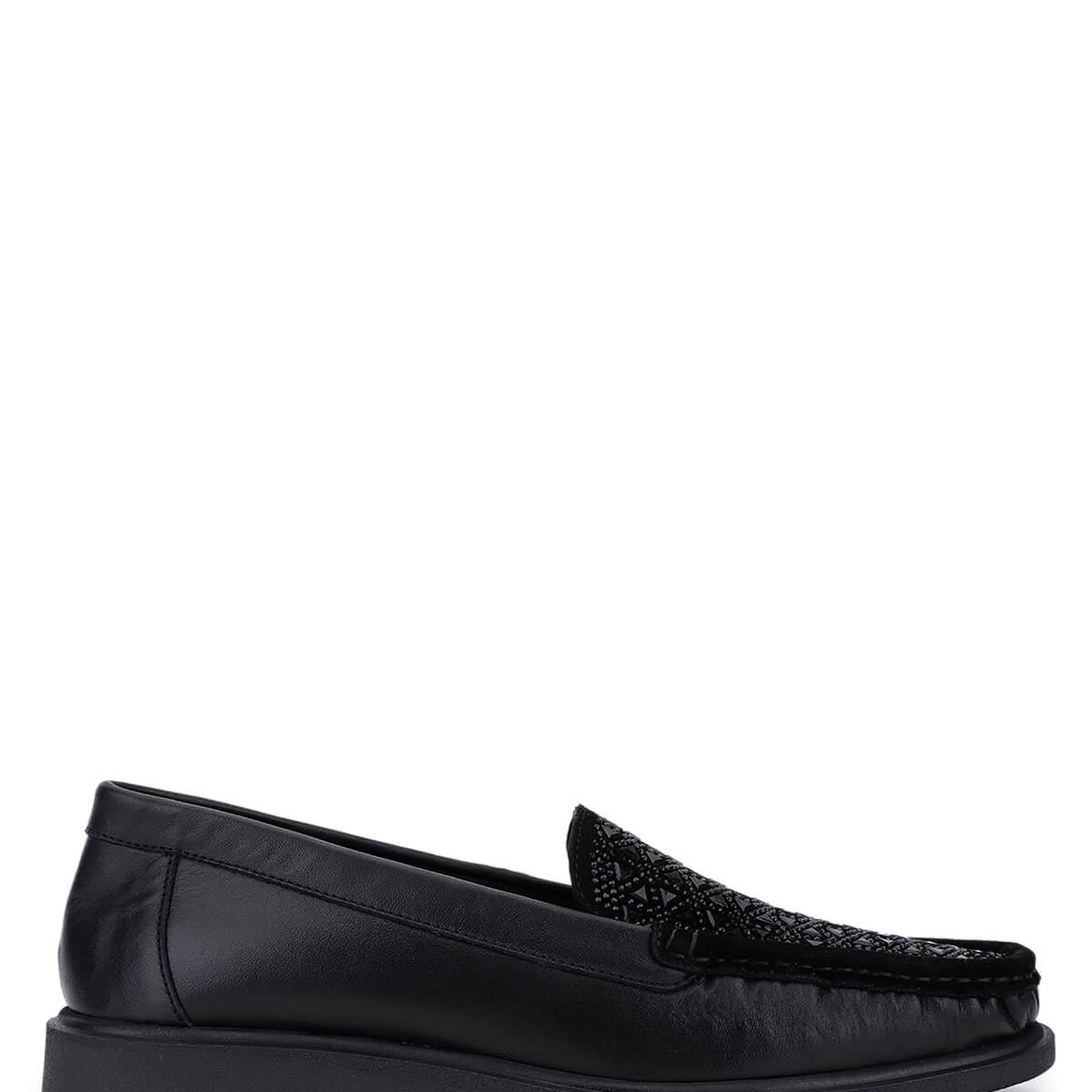 Tamer Tanca Kadın Hakiki Deri Siyah/Siyah Taş Loafer Ayakkabı