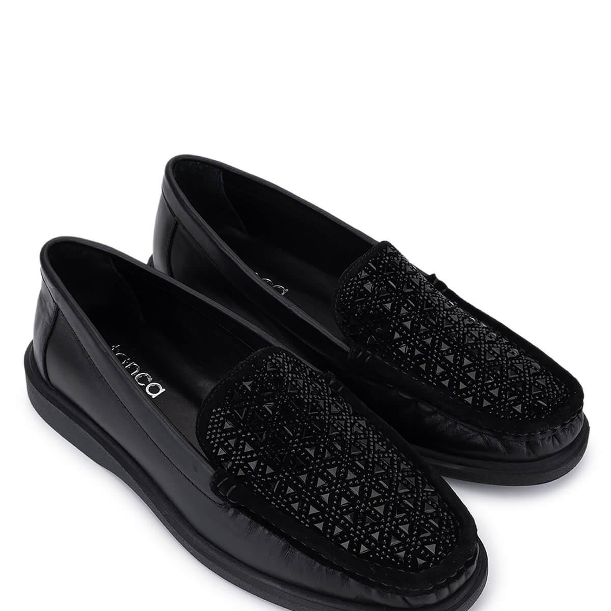 Tamer Tanca Kadın Hakiki Deri Siyah/Siyah Taş Loafer Ayakkabı