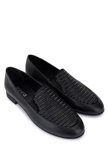  Tamer Tanca Kadın Hakiki Deri Siyah Loafer Ayakkabı