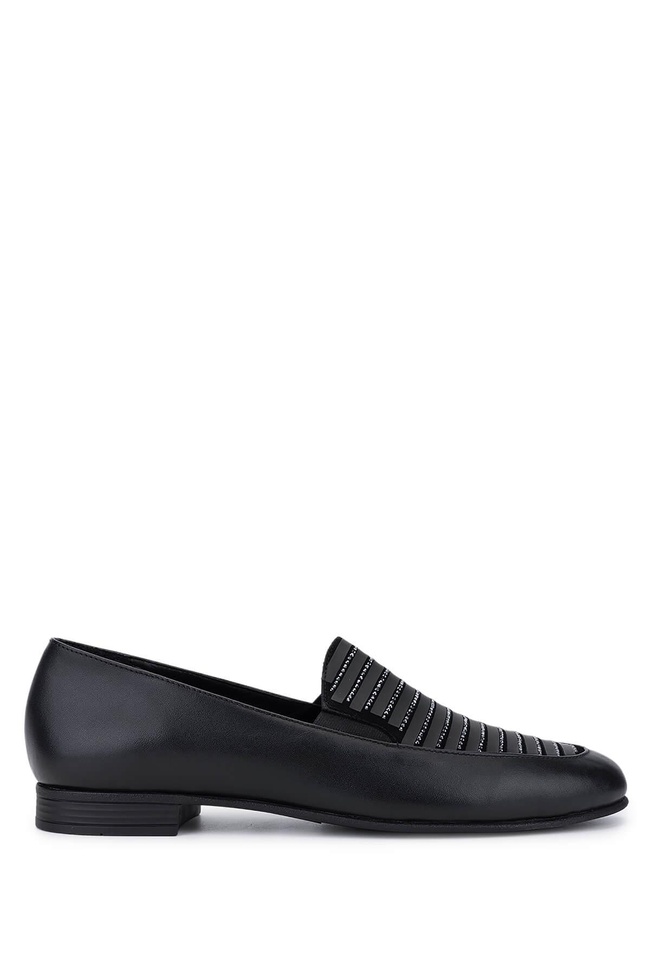  Tamer Tanca Kadın Hakiki Deri Siyah Loafer Ayakkabı