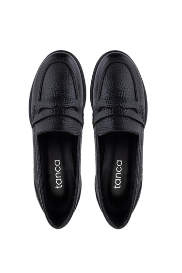  Tamer Tanca Kadın Hakiki Deri Siyah Jumbo Loafer Ayakkabı
