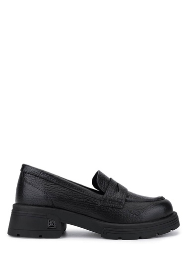  Tamer Tanca Kadın Hakiki Deri Siyah Jumbo Loafer Ayakkabı