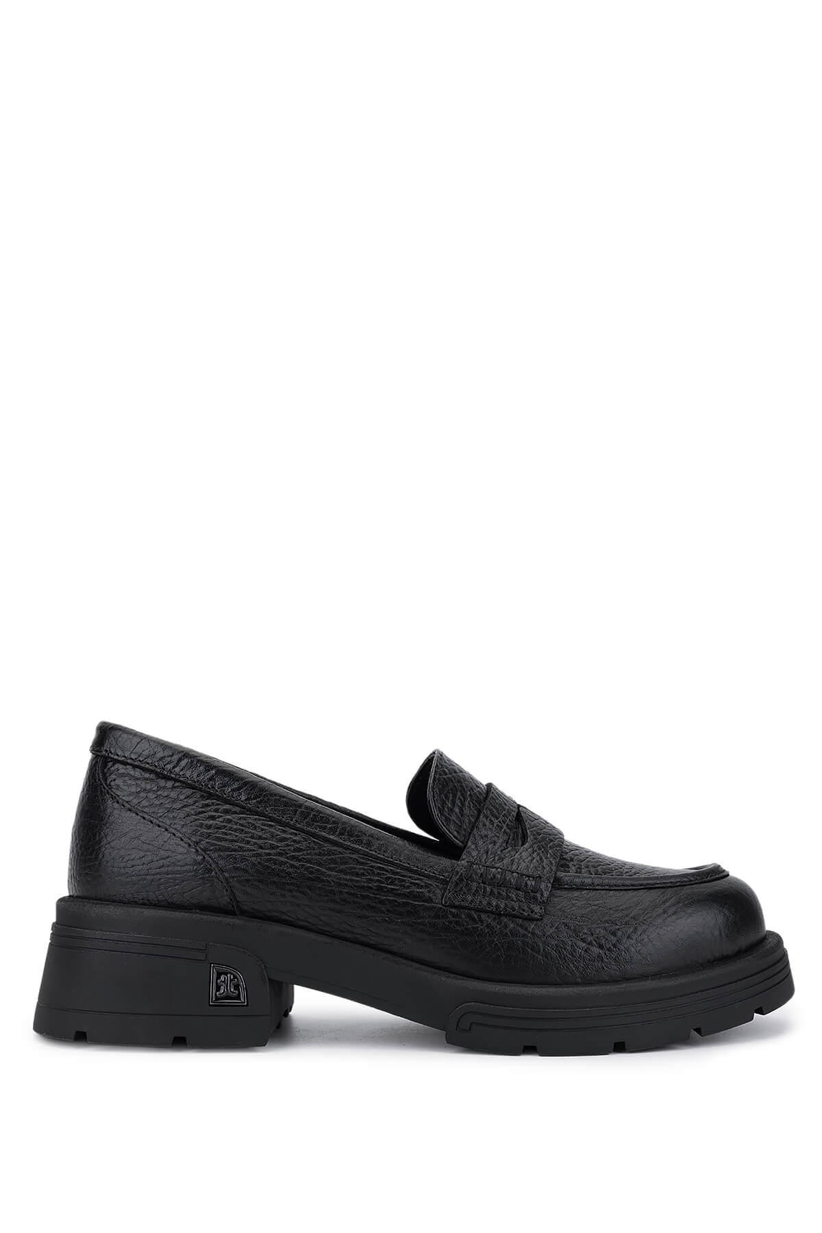  Tamer Tanca Kadın Hakiki Deri Siyah Jumbo Loafer Ayakkabı