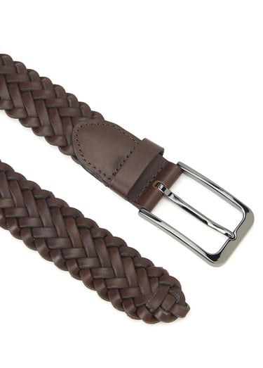  Beymen Club Erkek Kahverengi Örgü Dokulu Deri Kemer