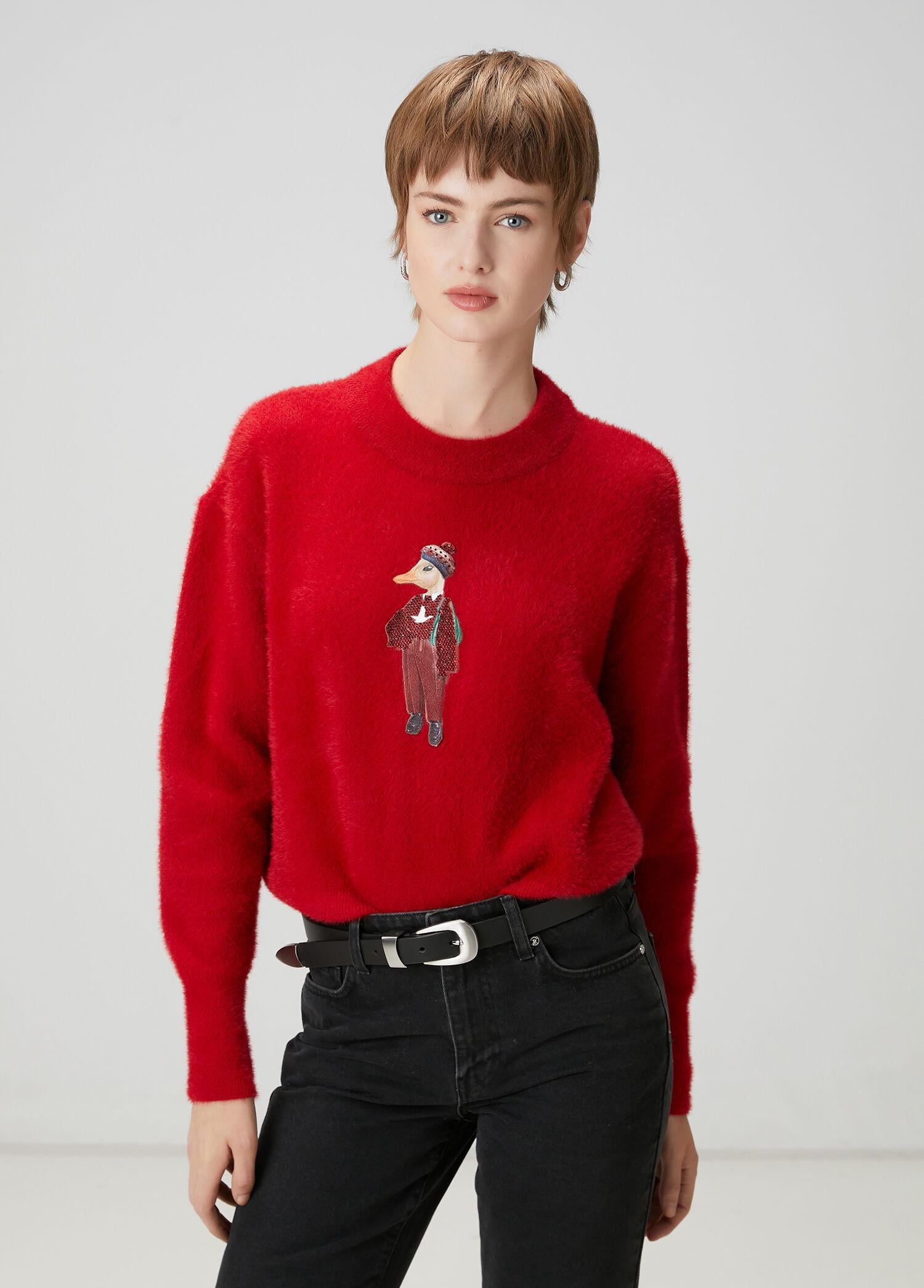  Beymen Club Kadın Kırmızı Ördek Nakışlı Kazak