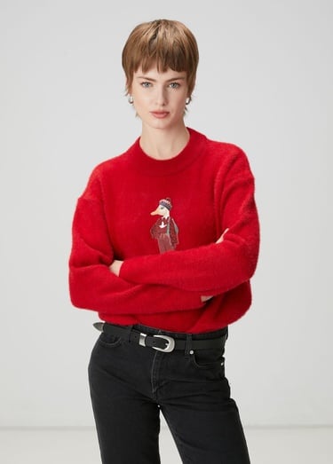  Beymen Club Kadın Kırmızı Ördek Nakışlı Kazak