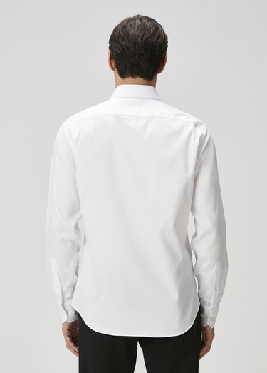  Beymen Club Erkek Slim Fit Beyaz Armürlü Non-iron Gömlek