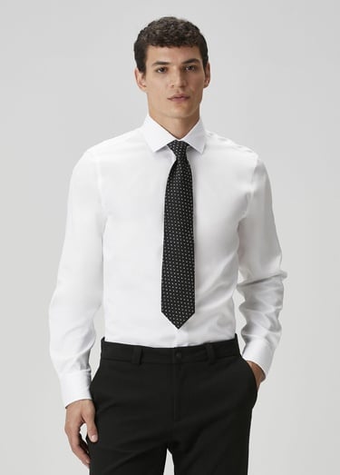  Beymen Club Erkek Slim Fit Beyaz Armürlü Non-iron Gömlek