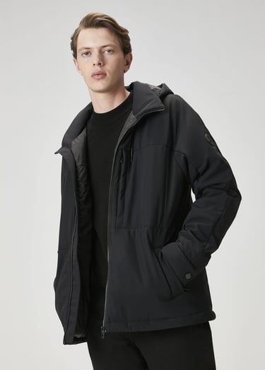  Beymen Club Erkek Siyah Kapüşonlu Mont