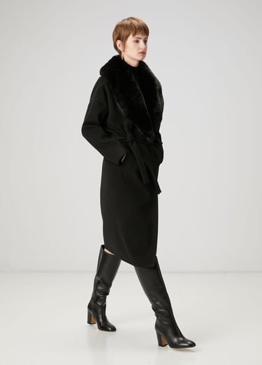  Beymen Club Kadın Siyah Kürk Yaka Kruvaze Palto