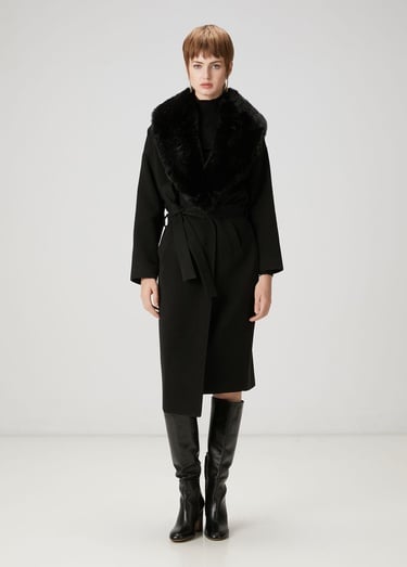  Beymen Club Kadın Siyah Kürk Yaka Kruvaze Palto