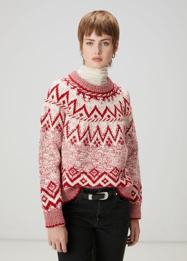  Beymen Club Kadın Kırmızı Ekru Jakarlı Kazak