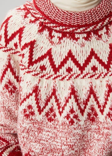  Beymen Club Kadın Kırmızı Ekru Jakarlı Kazak