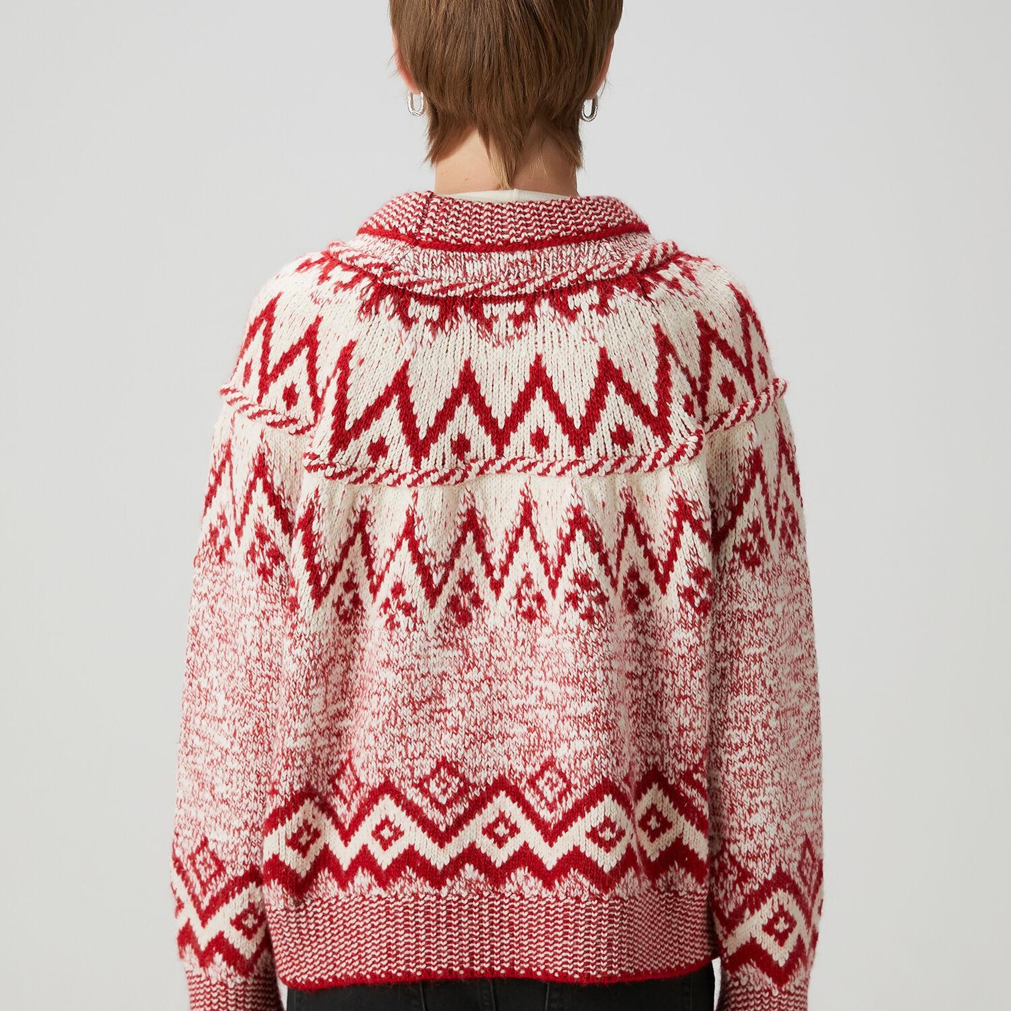 Beymen Club Kadın Kırmızı Ekru Jakarlı Kazak