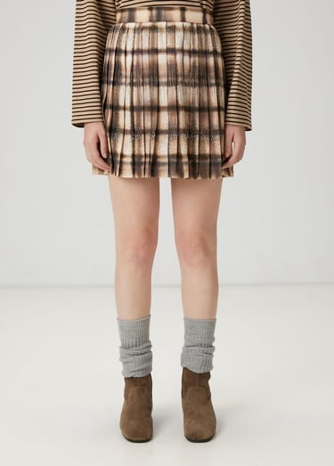  Beymen Club Kadın Koyu Bej Desenli Pileli Mini Etek