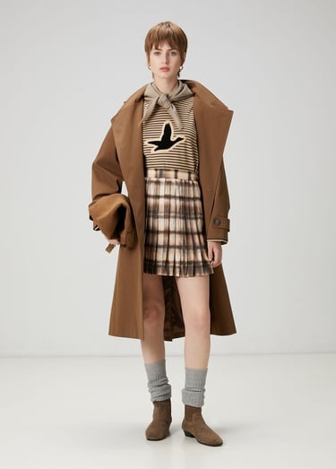  Beymen Club Kadın Koyu Bej Desenli Pileli Mini Etek