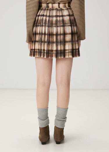  Beymen Club Kadın Koyu Bej Desenli Pileli Mini Etek