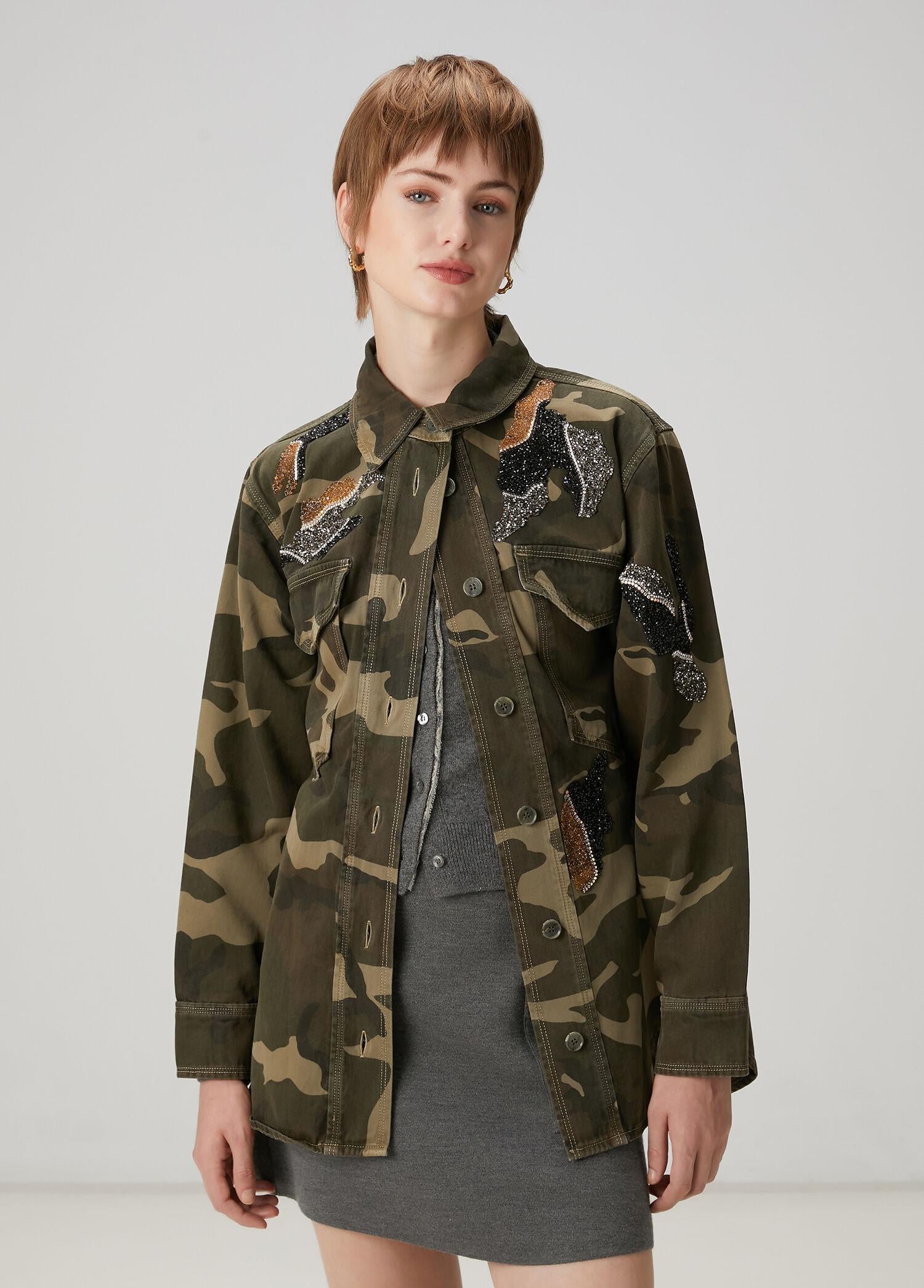  Beymen Club Kadın Kamuflaj Desenli Denim Ceket